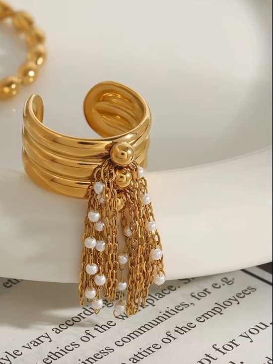 Anthropologie Jewelry - Three-layer Steel Beads Shell Beads Chain Tassel Open Rings